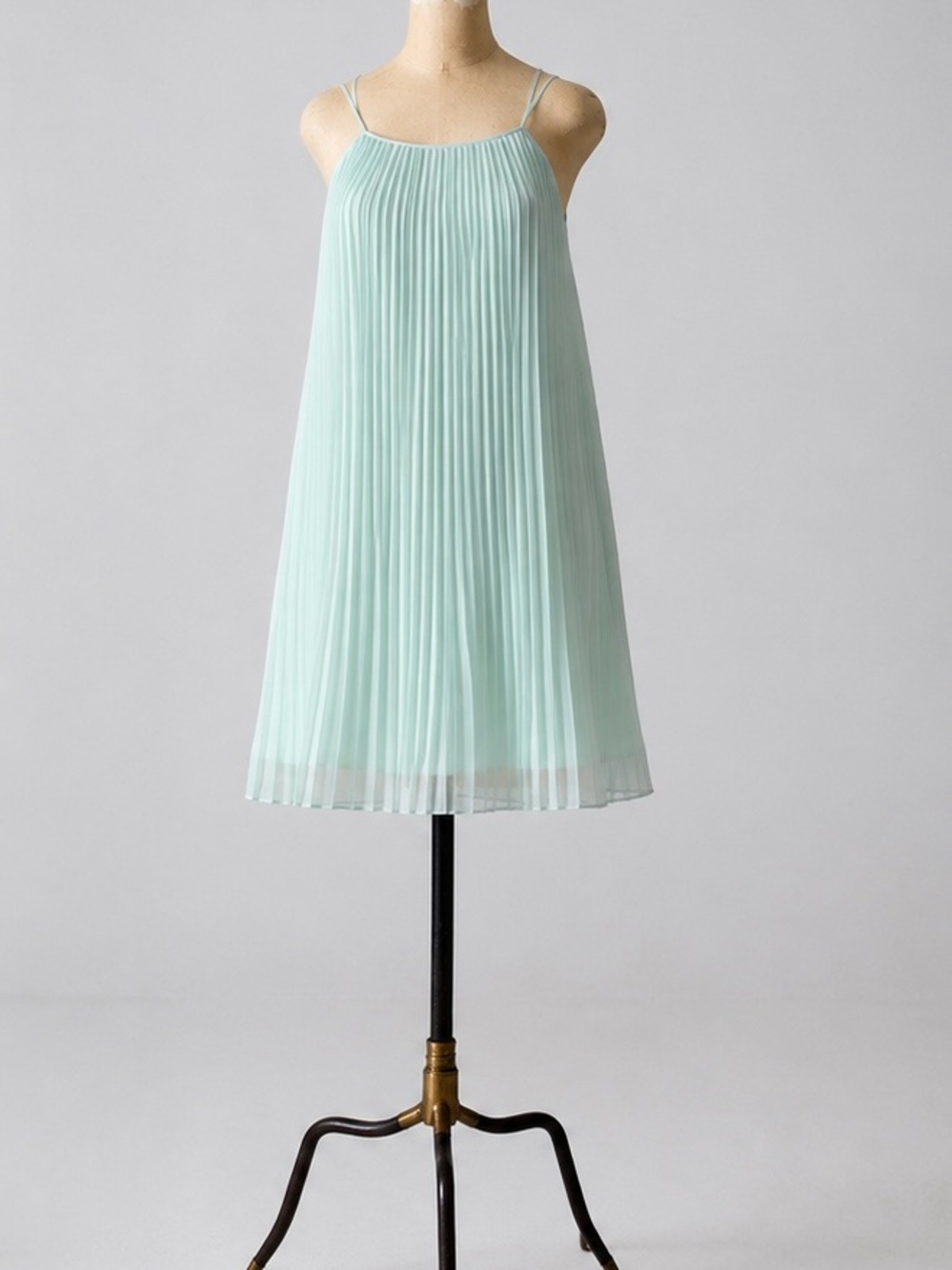 BCBGeneration Mint Pleated Spaghetti-Strap Mini Dress